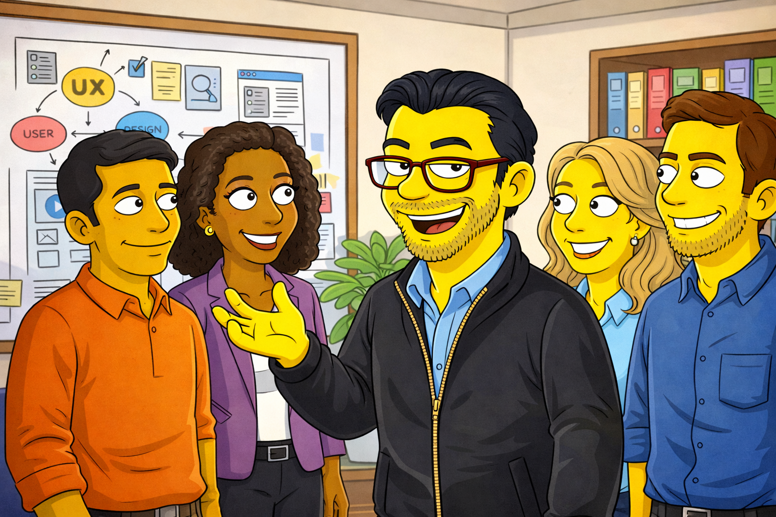 Team leader presenting UX design concepts to a group of colleagues